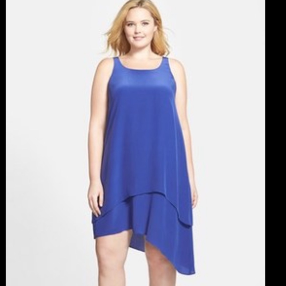 Eileen fisher women plus size 3X 100% silk asymmetrical blue sleeveless dress.